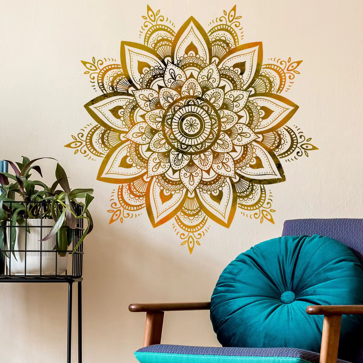 Autocollant mural amovible auto-adhésif motif fleur de mandala bohème pour chambre à coucher – Décor