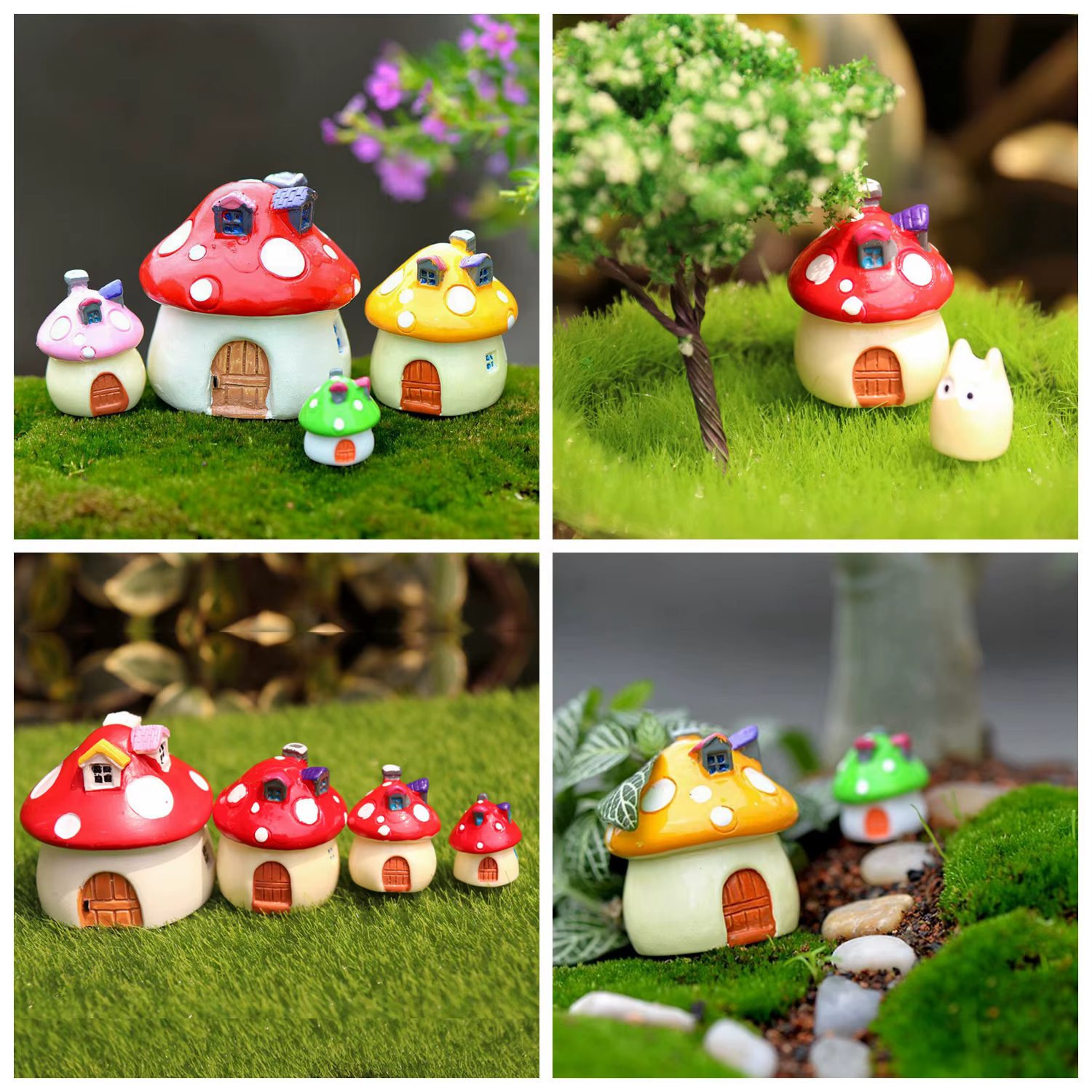 Accessoires de jardin féerique, 4 tailles, ornement de champignon Miniature, Statue, Pot de plante, 