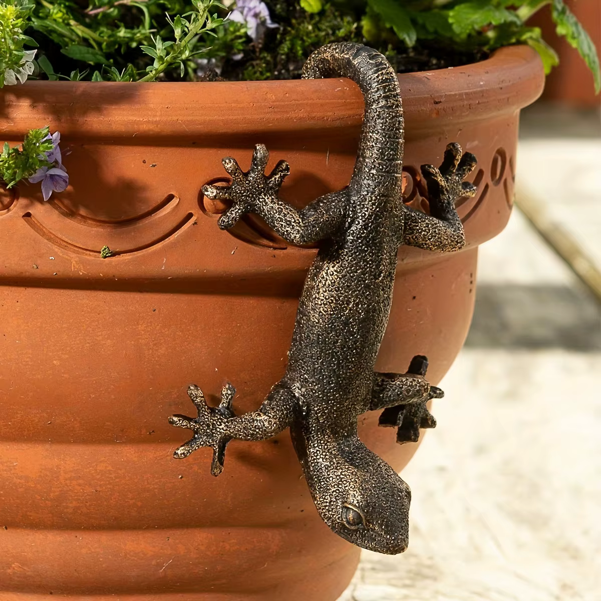 Sculpture en résine Gecko – Décoration de jardin miniature, plantes cultivées et statues suspendues 