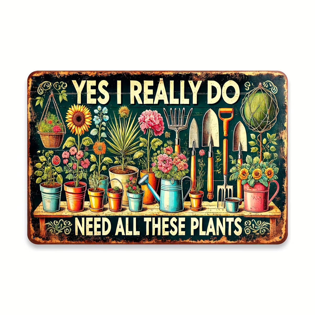 [Signe de jardin vintage] Plaque en étain sur le thème du jardin en métal vintage |   'Yes, j'ai vra
