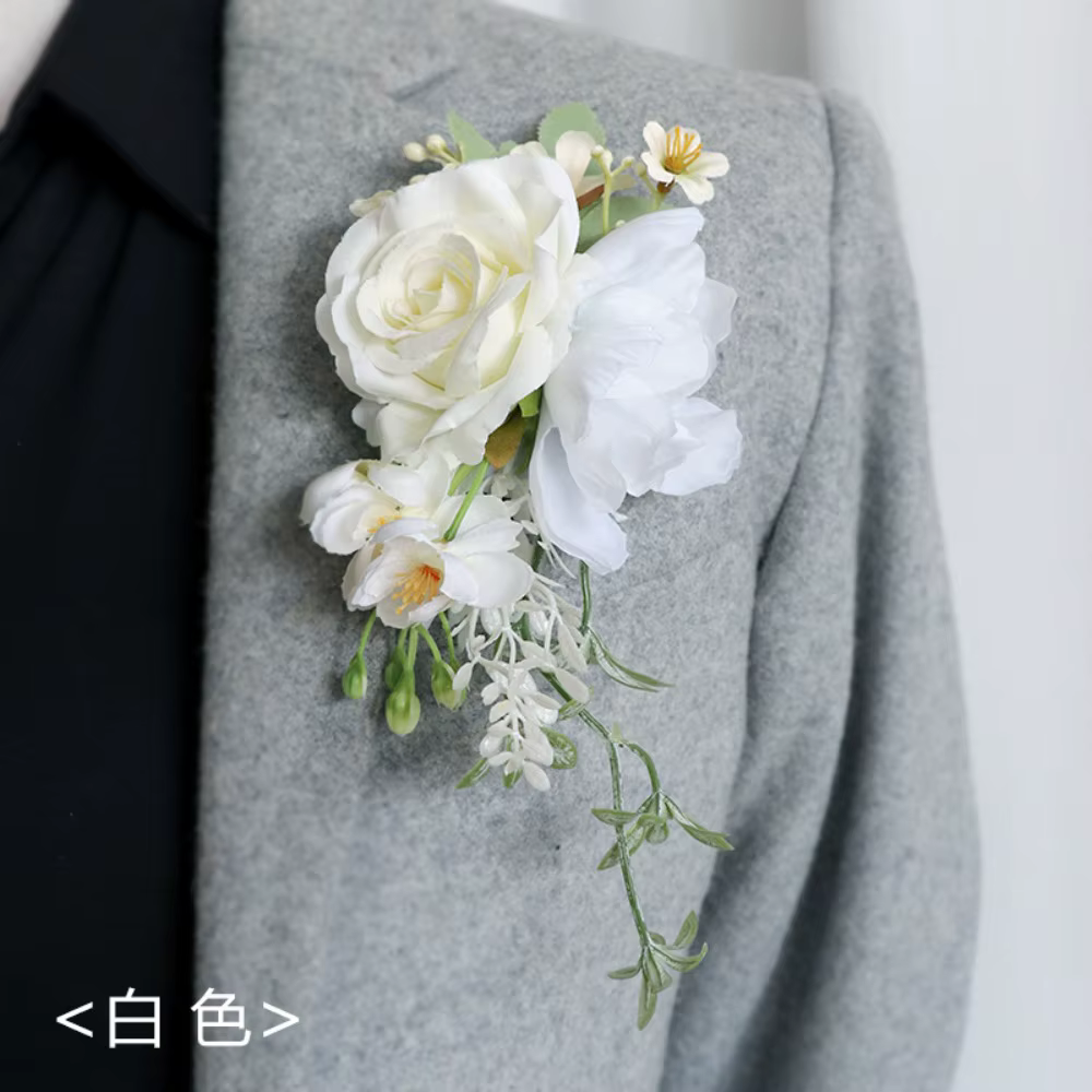Boutonnière de marié rose européenne, fleurs d'épaule pour mariage, corsage pour décoration de maria