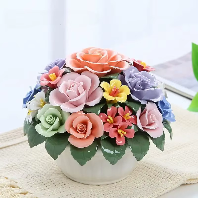 Mini panier de fleurs en céramique fait à la main, ornements de simulation Kawaii, décor à la maison