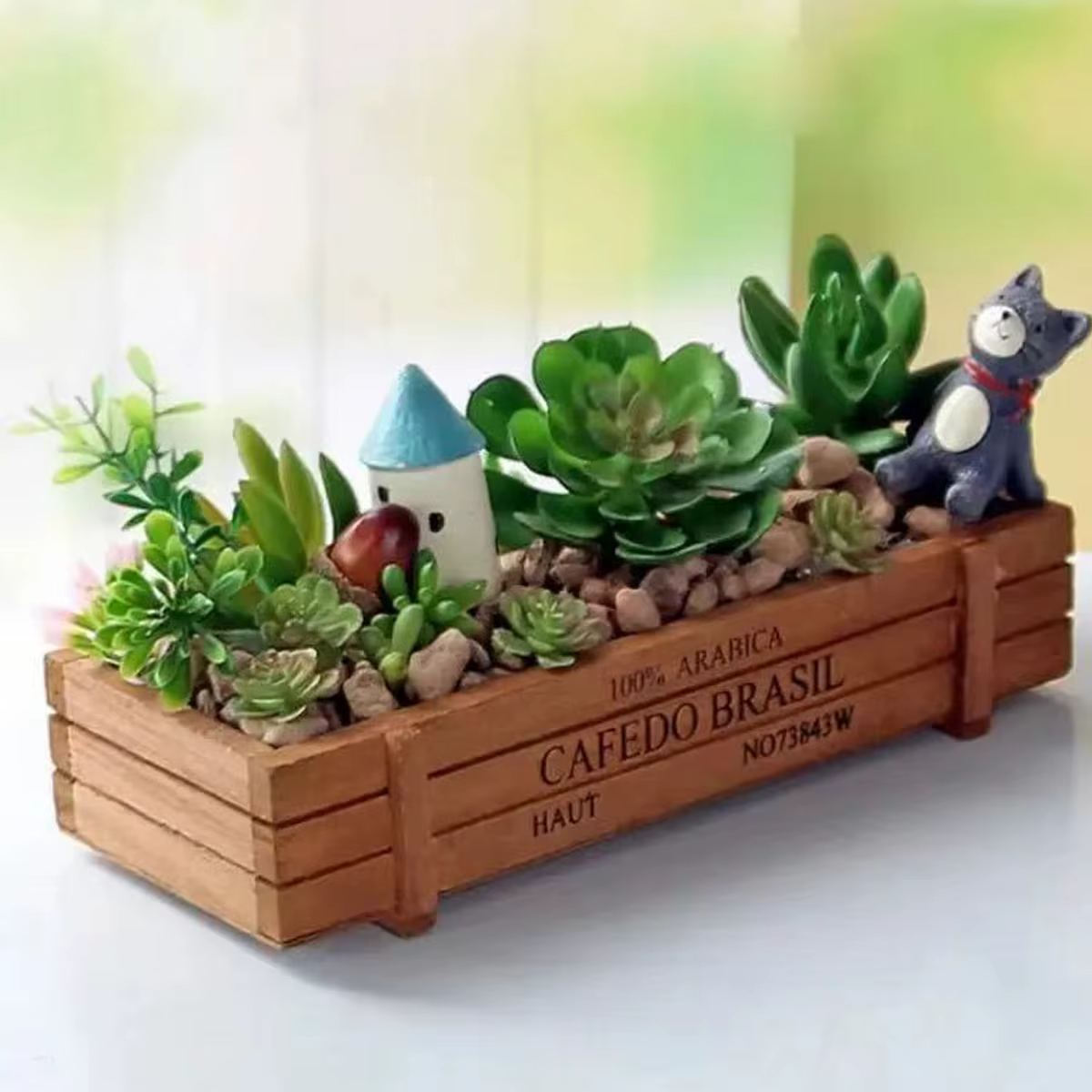 Jardinière en bois rustique pour plantes succulentes, pot de fleurs rectangulaire décoratif pour usa