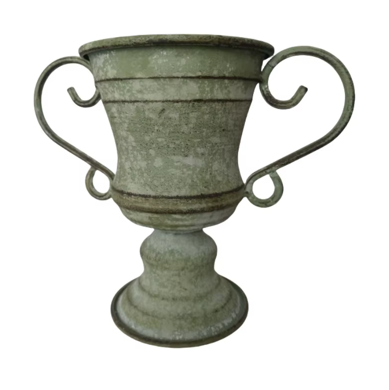 Pot de fleurs trophée à bouche ronde à double oreille, pot de plantes en fer vintage, conteneur de f