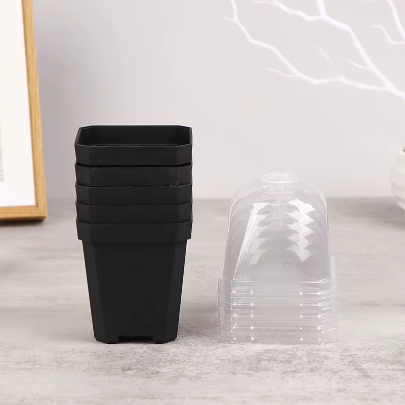 Petit Pot de fleur carré pour pépinière, 5 pièces, avec dôme d'humidité, Pot de jardinage Transparen