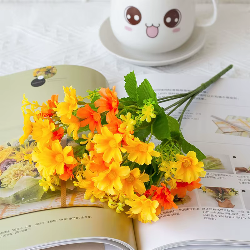 Bouquet de fleurs de marguerite artificielles rouges, 28 têtes, fausses fleurs en soie résistantes a