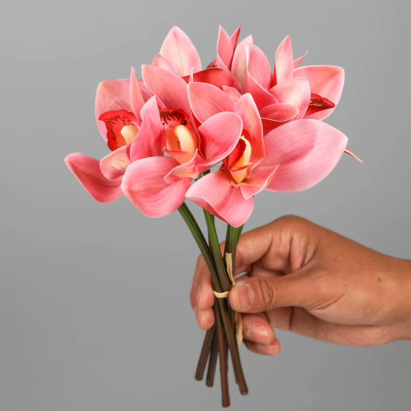 Bouquet de Cymbidium artificiel en Latex, fausses fleurs, pour décoration de maison, salon, chambre 