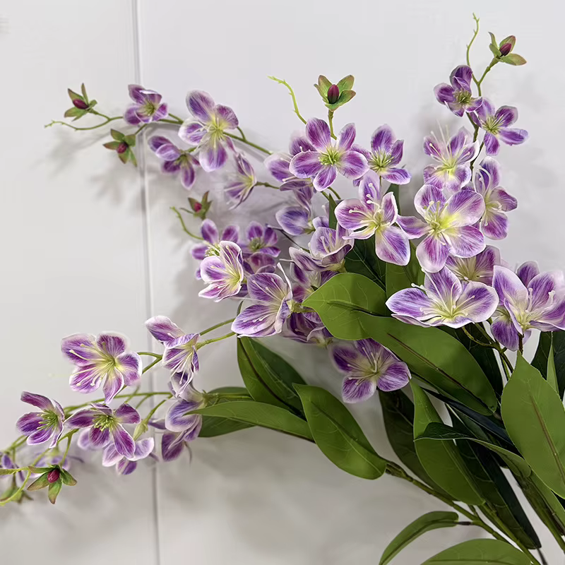 6pcs Branche de Fleur de Jasmin Artificielle Deux Fourchettes Impression 3D Plante Clerodendrum Wall