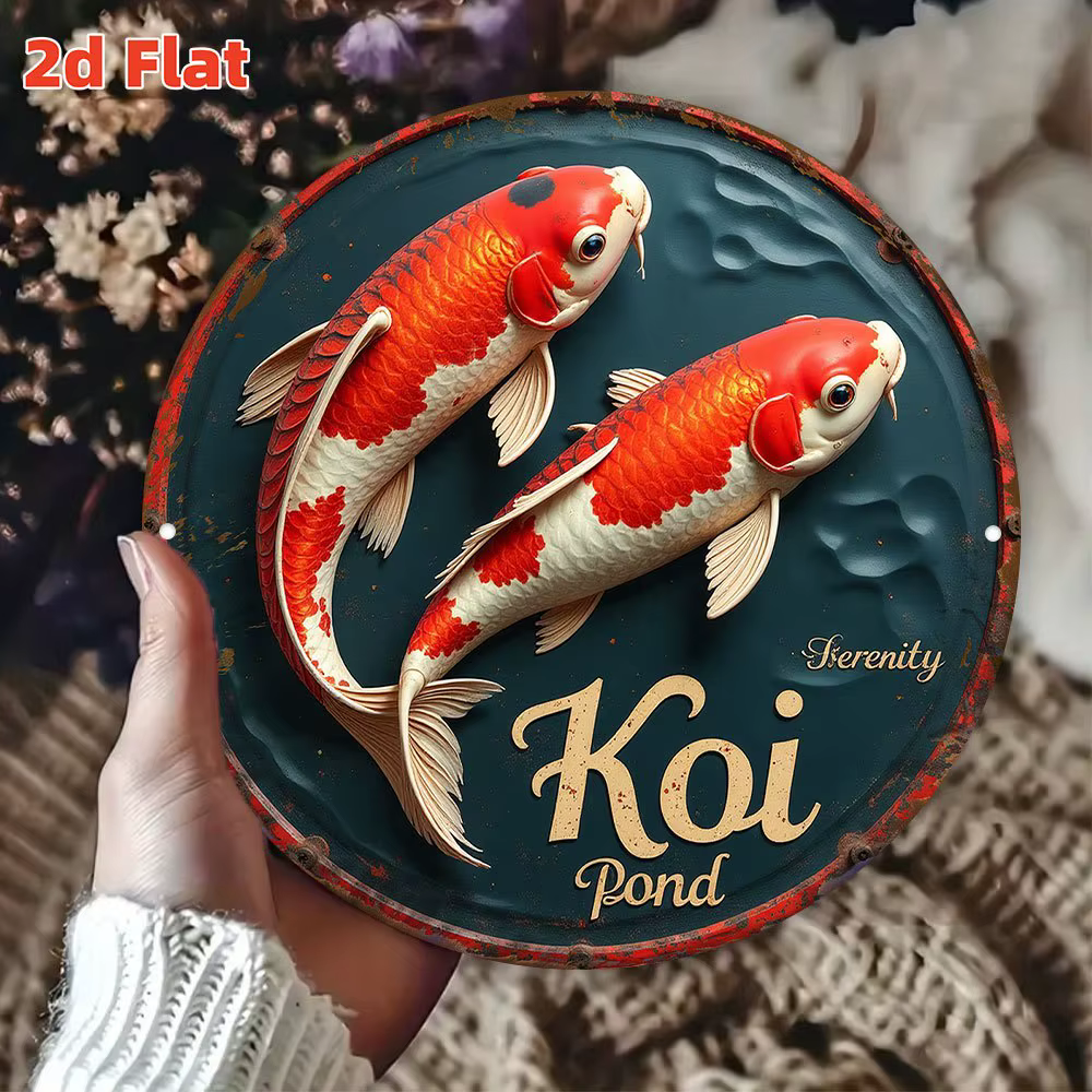Plat 2D" Étang Koi" |   Art oriental du Feng Shui |   Éléments à thème de jardin, panneau de décorat