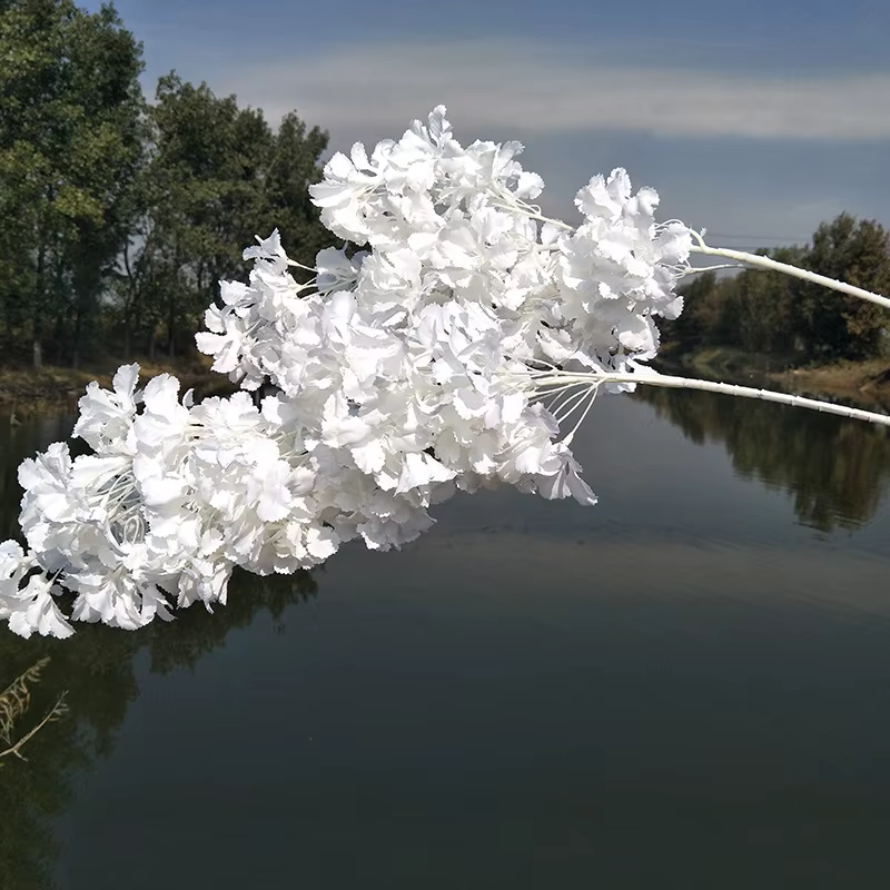 Fleurs de cerisier artificielles blanches sur poteau, fleurs artificielles pour plafond en arche, dé