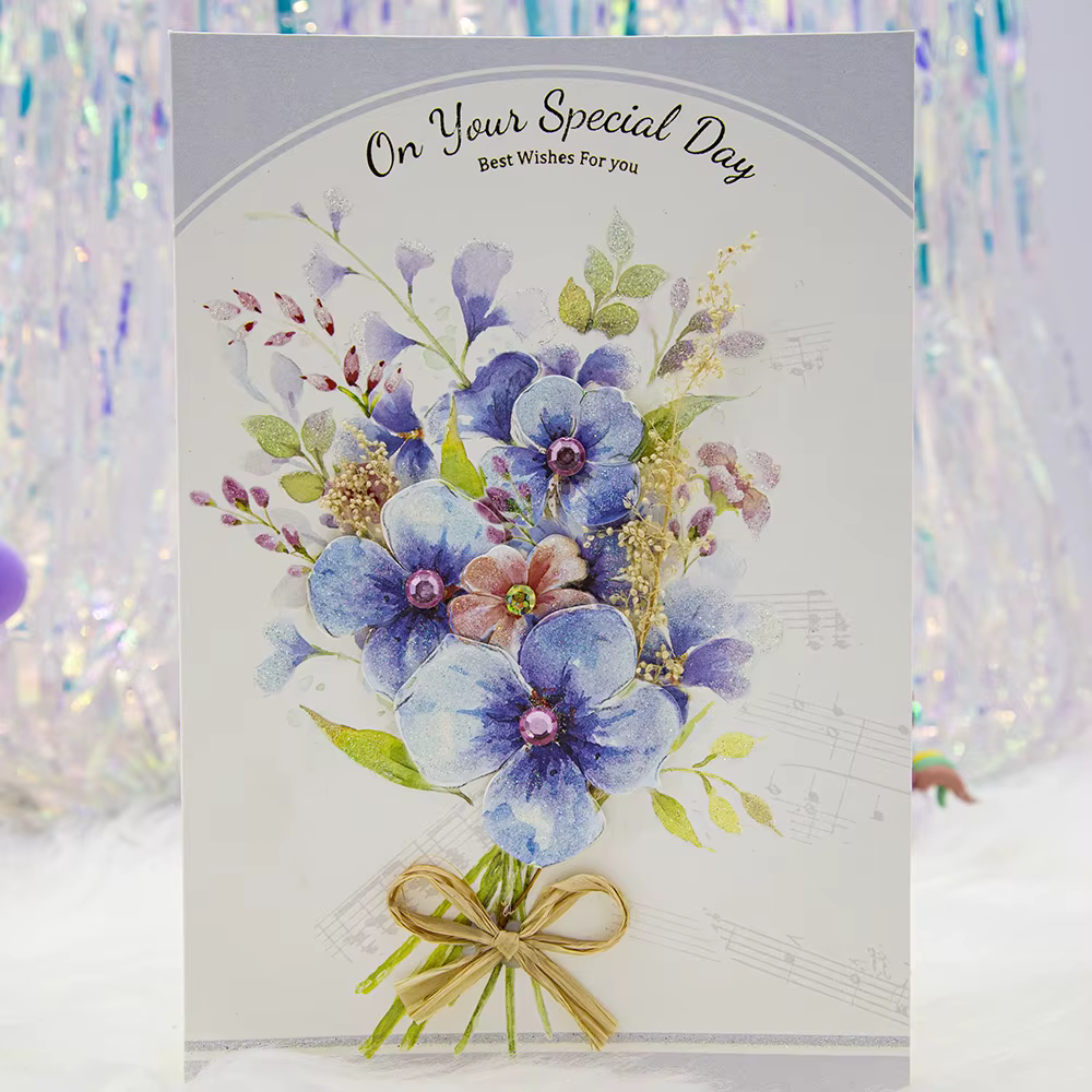 Cartes de vœux 3D Pop-Up Bouquet de fleurs, Carte de remerciement papillon faite à la main pour l'an