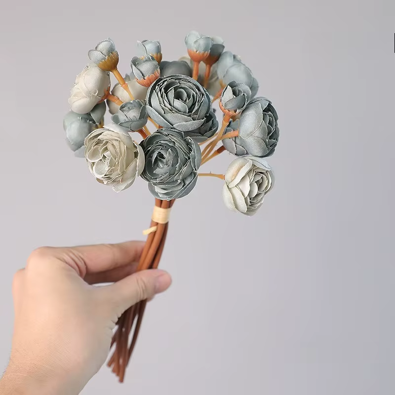 Bouquet de Lotus de rosée d'automne, fausses fleurs en soie, décor de balcon, petite Rose de thé art
