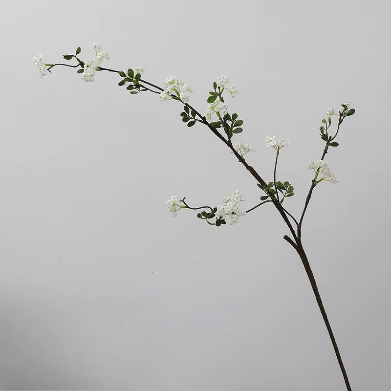 5 pièces de fleurs artificielles en soie, branches de saule des neiges à fleurs de poirier, pour déc