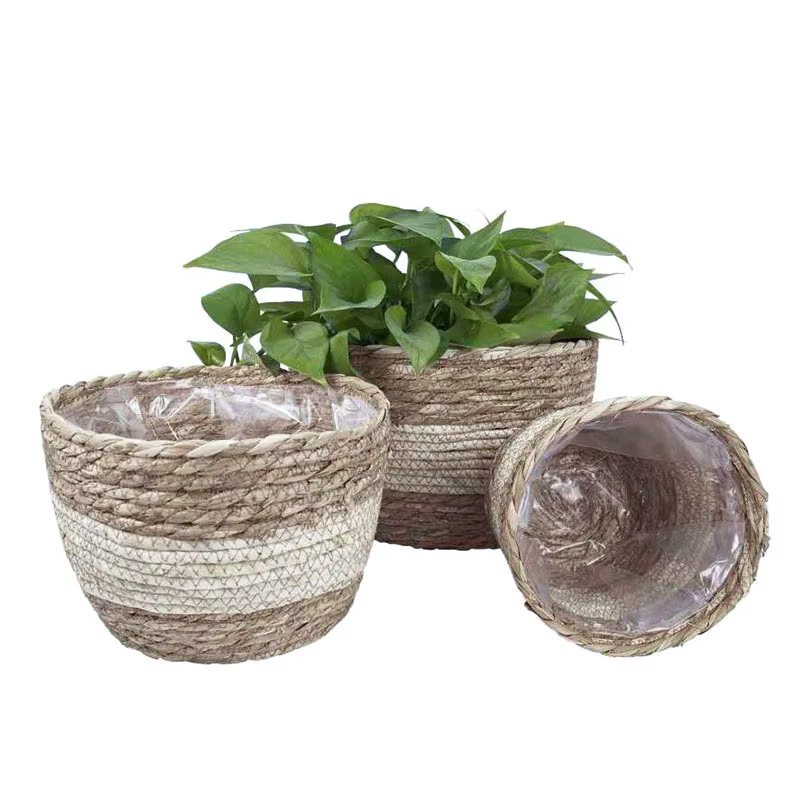 Mir de fleurs en rotin fait à la main pour plantes d'intérieur et d'extérieur, jardinières en jonc d