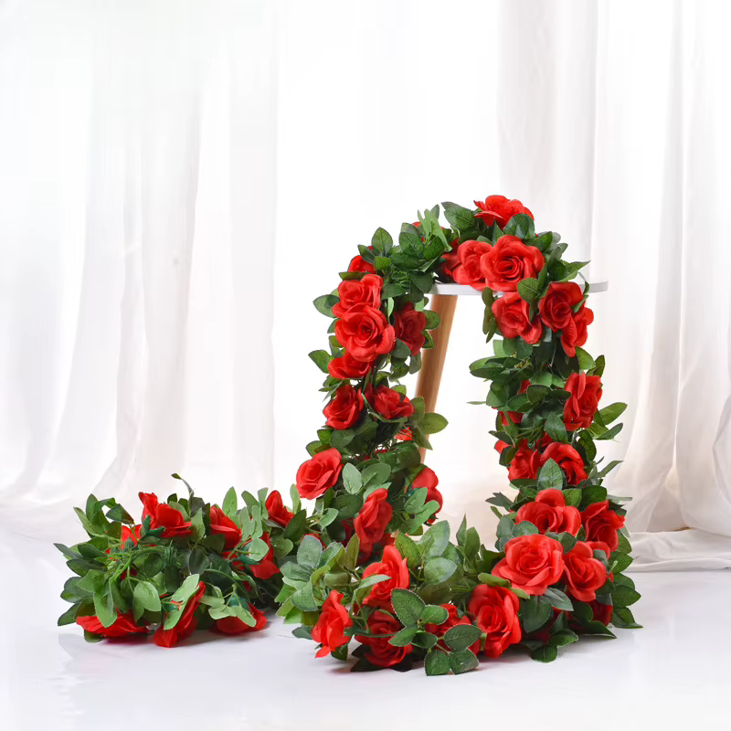 Rose artificielle vigne 16 fleurs de tête longueur 220cm fausse plante verte fleur vigne famille fêt