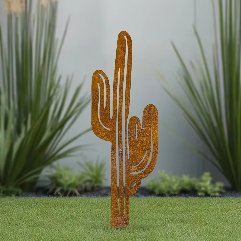 Piquet de jardin de Cactus en métal imperméable rustique, décor extérieur moderne, Art en fer Durabl