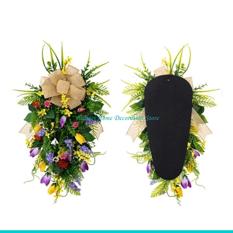 Couronne fleurs en feuilles H7BF, pour porte d'entrée, ferme, jardin, fête mariage en plein air