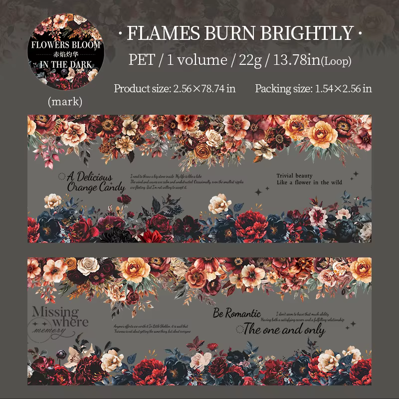 Bande de fleurs floraison dans la nuit sombre, 65mm x 2m, matériel décoratif pour Scrapbook, papeter