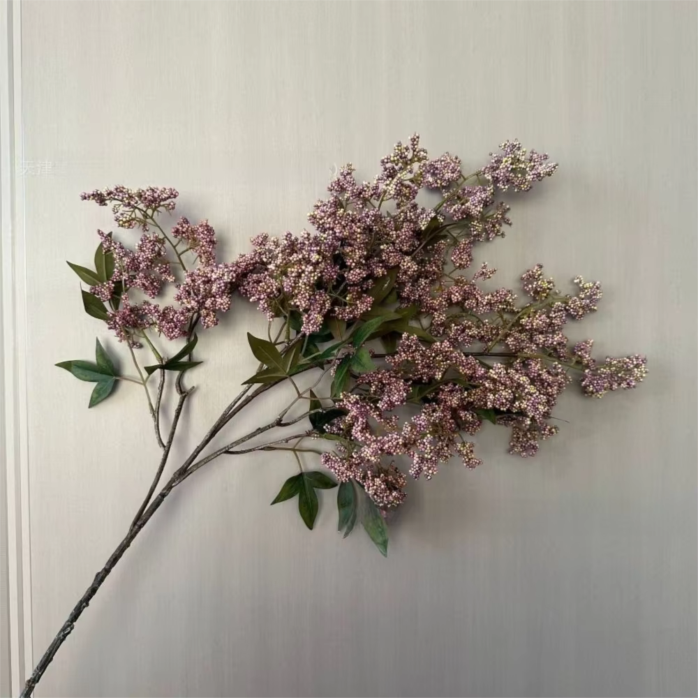 Branche de baies de Nandina artificielle en plastique, petits fruits réalistes, fausses fleurs, plan
