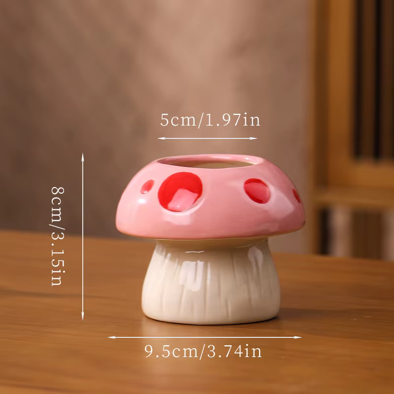 Vase hydroponique champignon rose créatif, décorations de pot de fleurs en céramique de Style Ins, s