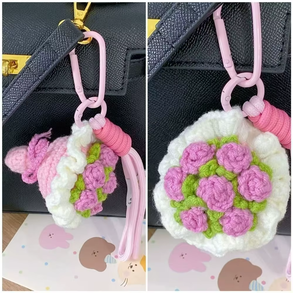Porte-clés Bouquet de Roses au Crochet Mignonnes, Mini Fleurs au Crochet Faites à la Main, Mini Brel