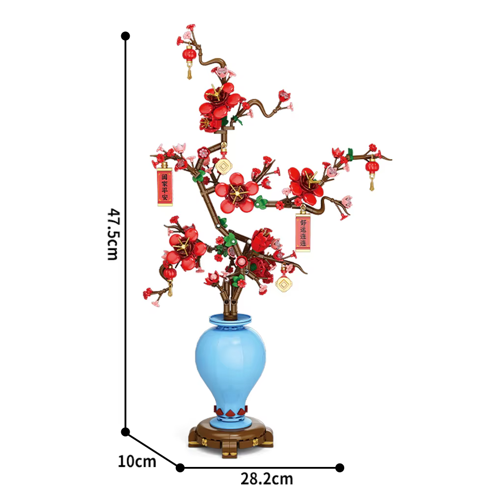 Ville créativité Bouquet de fleurs fleur de prunier bonsaï plante en pot blocs de construction modèl