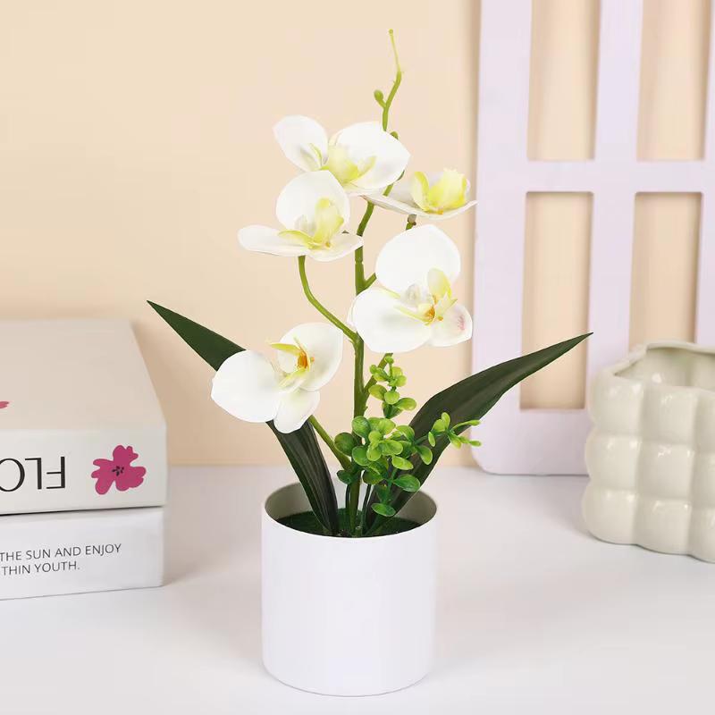 5 Plantes artificielles Phalaenopsis en pot pour la décoration de la maison et du bureau, petites pl
