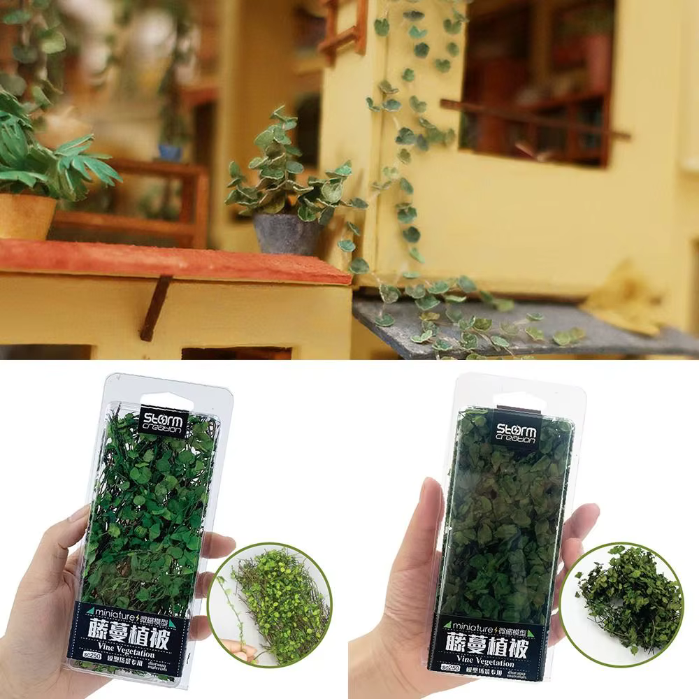Simulation de feuilles de rotin miniatures, plantes grimpantes, table de sable, végétation, scène de