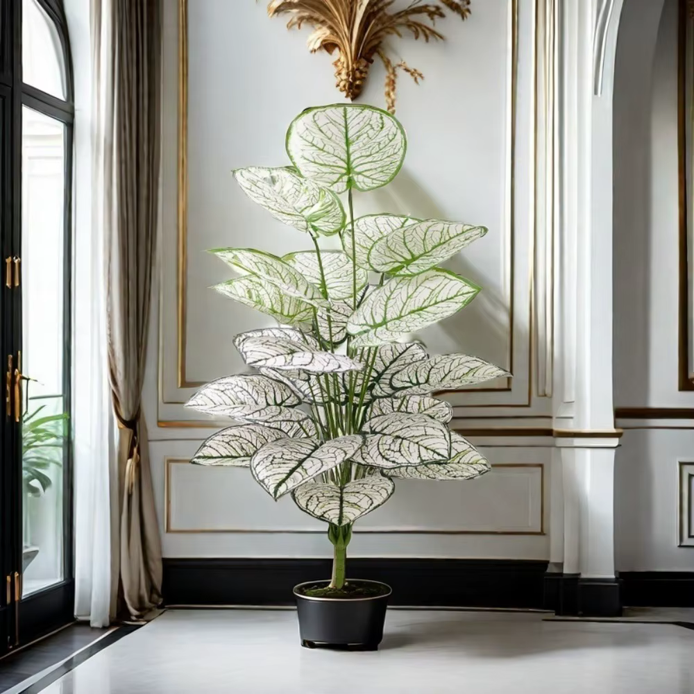 Plantes artificielles, feuille blanche et verte, décoration de feuille d'arbre en pot, bonsaï simulé