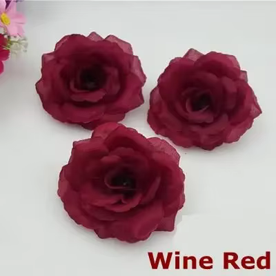 Roses artificielles vin rouge bordeaux, 10 pièces, tête de fleur pour mariage, noël, fête d'annivers