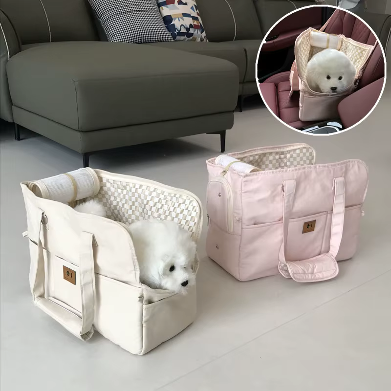 Sac de transport portable pour chat et chien, sac à bandoulière, siège de voiture antidérapant, tran