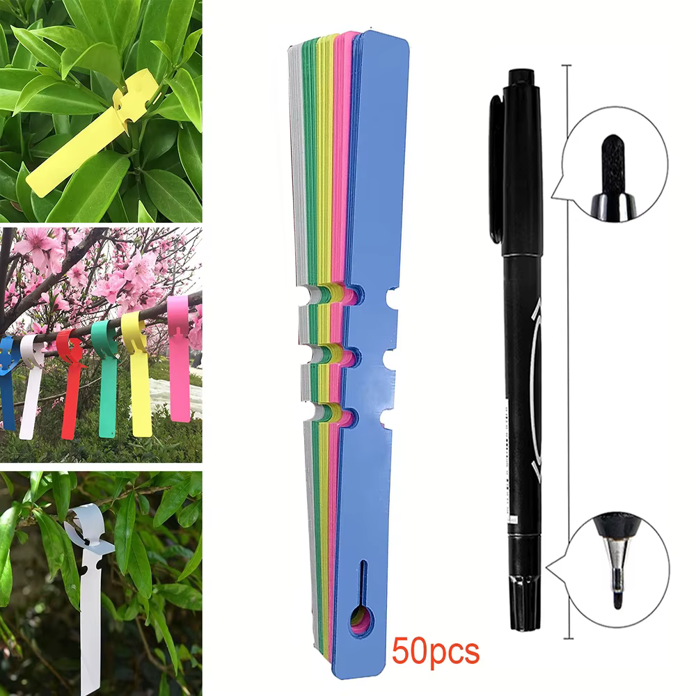 Étiquettes suspendues pour arbre avec stylo, 50 pièces, PVC, étanche, réglable, enroulé autour des p