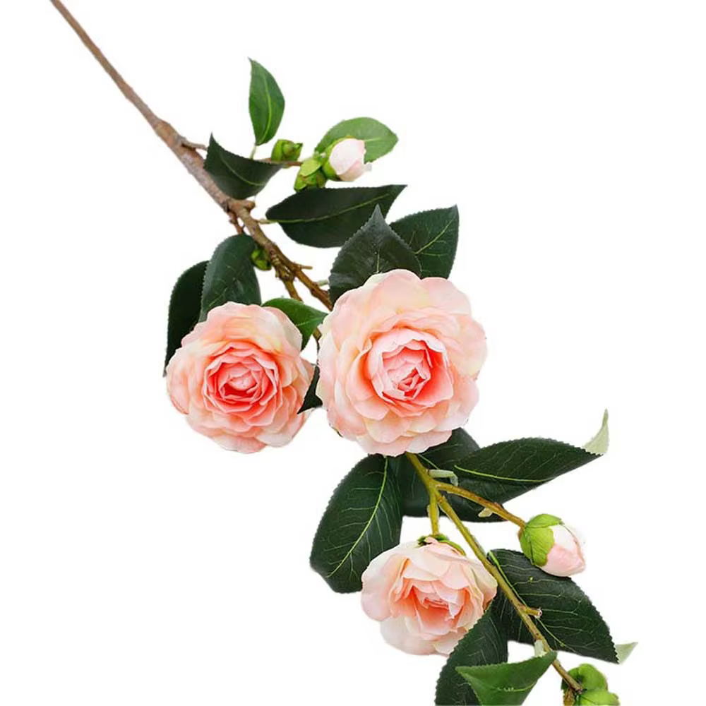 Fleur artificielle de camélia vert, faite à la main, toucher réel, simulation de rose, branche de fl