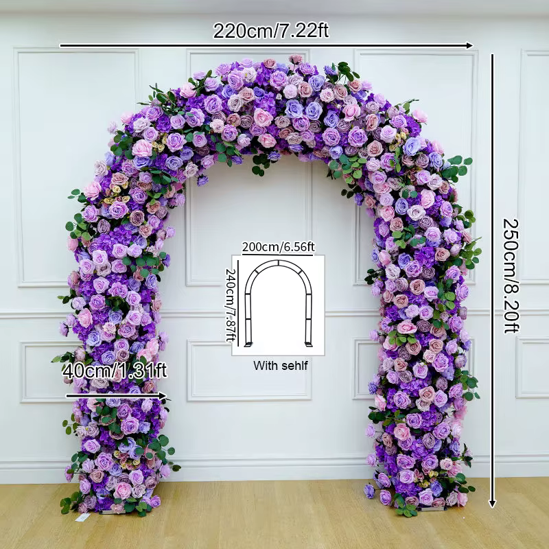 Arc d'hortensia Rose violet, 2 fleurs latérales, cadre d'arrière-plan de mariage, décor, Arrangement