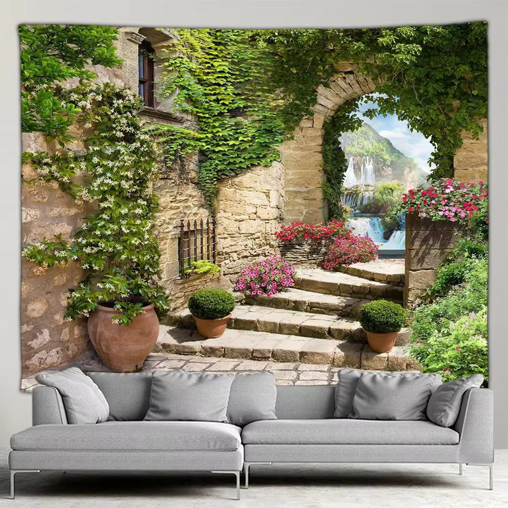 Tapisserie de paysage, plantes de rue, fleurs, paysage, salon, chambre à coucher, tapisseries, fond
