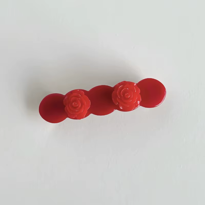 Pince à Cheveux Rouge Élégante en Acétate Motif Cœur et Fleur, Taille Moyenne, pour Femme, Accessoir