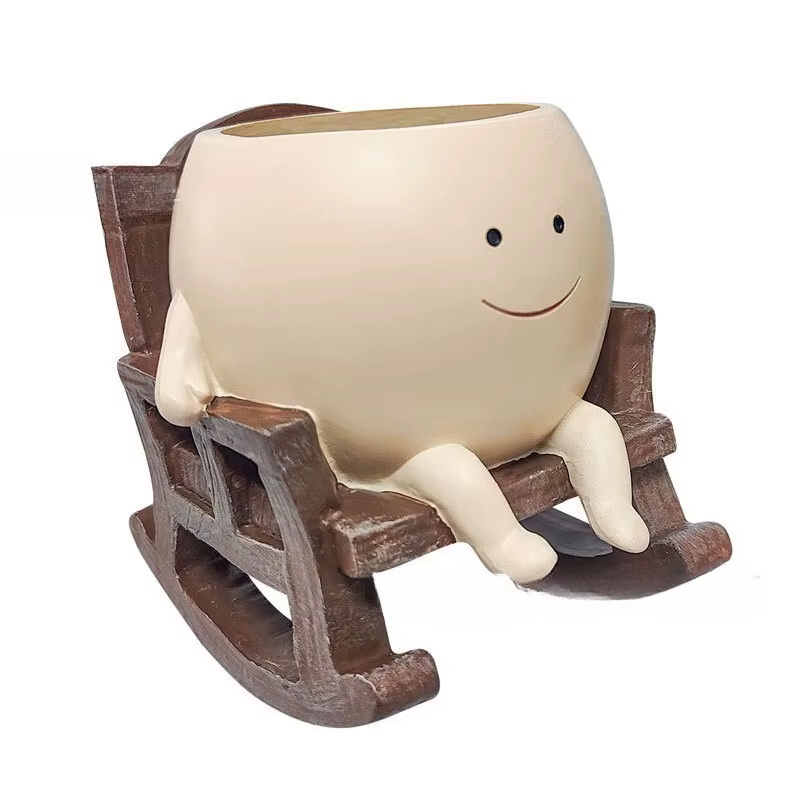 Mini Fauteuil à Bascule Visage Souriant, Pot de Plante Créatif, Jardinière Mignonne pour Intérieur, 