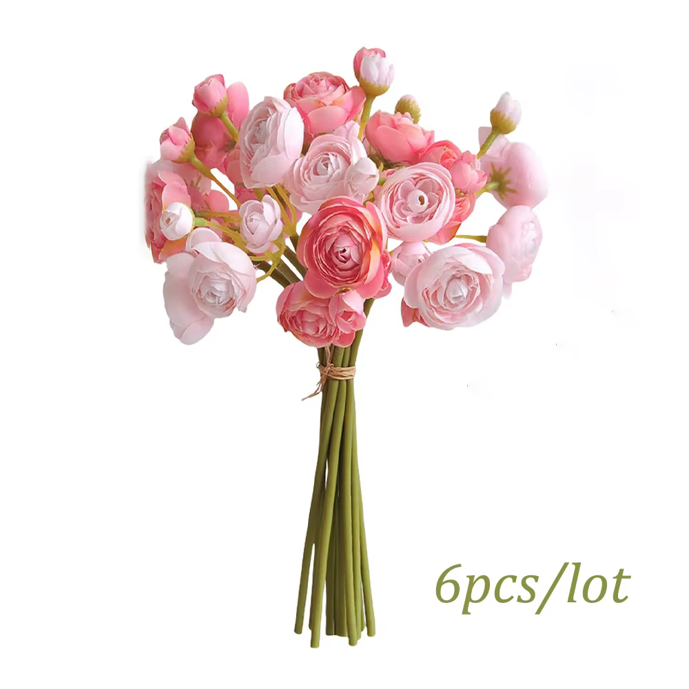 Fleurs artificielles en soie Lotus 6 pièces/lot Mini Ranunculus Bouquet de fleurs artificielles pour