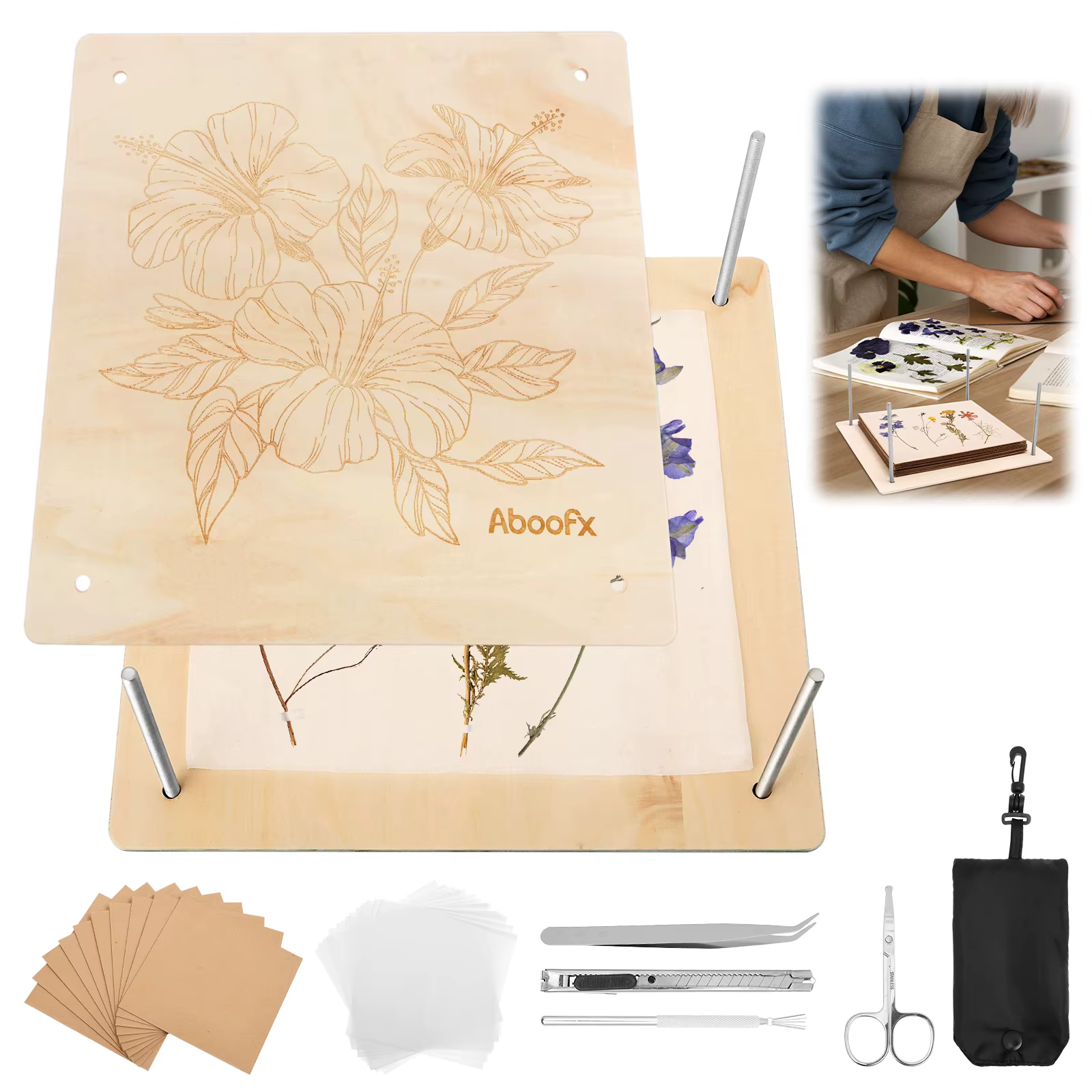 Kit de presse à fleurs 11"x11" DIY, kit professionnel de pressage de fleurs et de feuilles, outil de