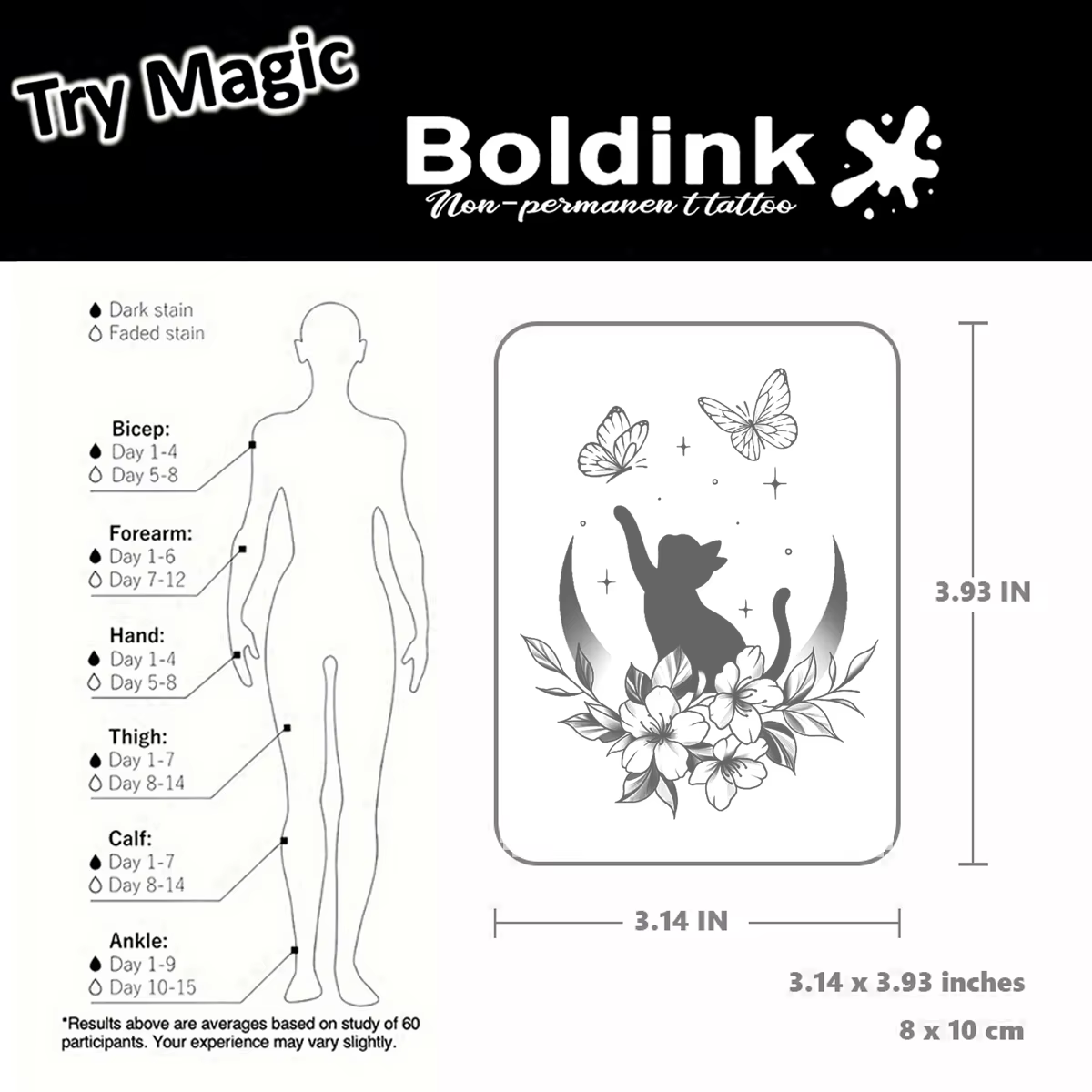 BOLDINK exquis chat papillon fleur broderie tatouage autocollants à la mode polyvalent imperméable D