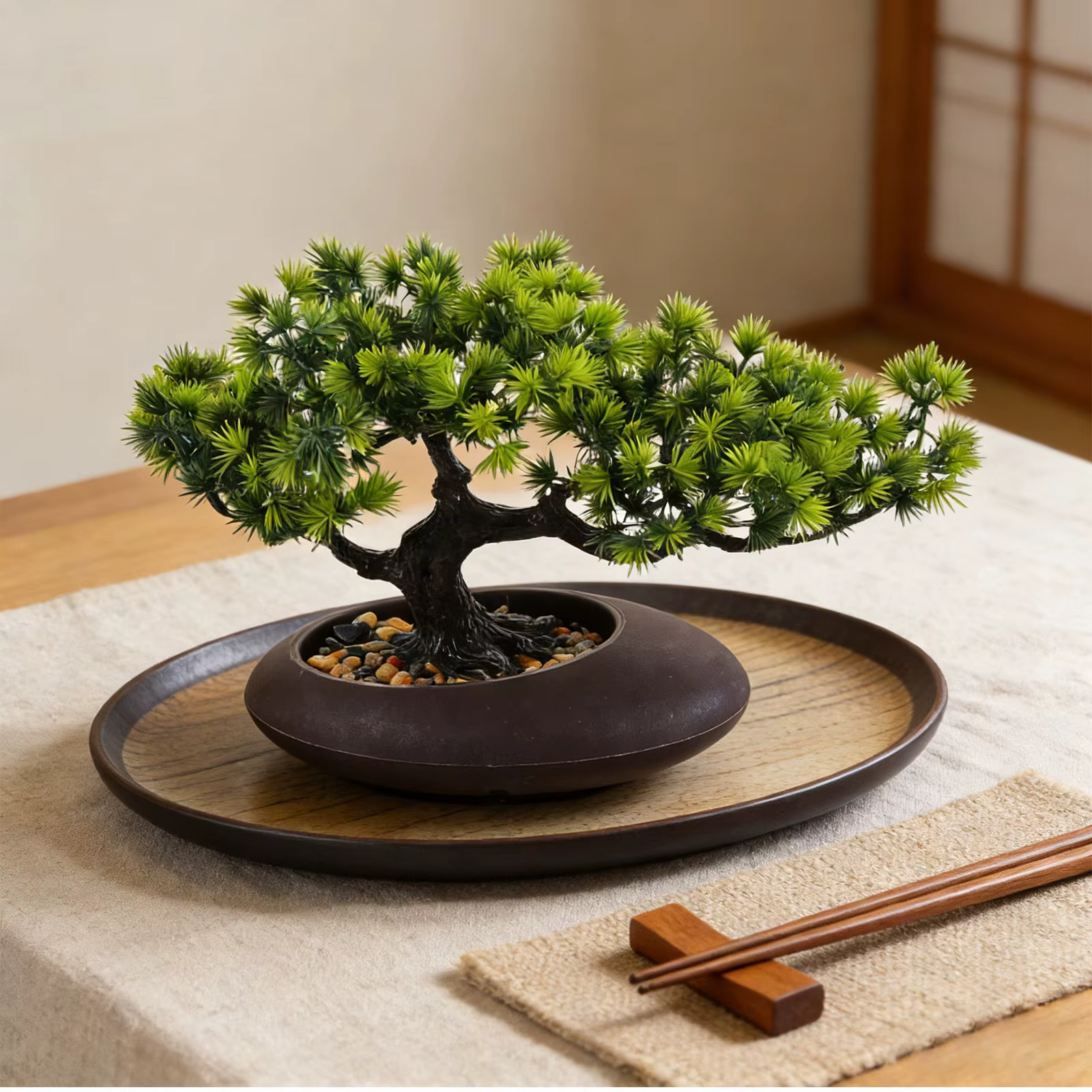 Bonsaï artificiel de genévrier, faux bonsaïs réalistes, faux pin en pot pour assiette à sashimi, déc