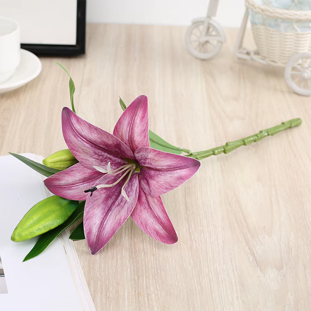 Fleurs artificielles de branche de lys, impression 3D, fausses fleurs blanches pour mariage, décorat