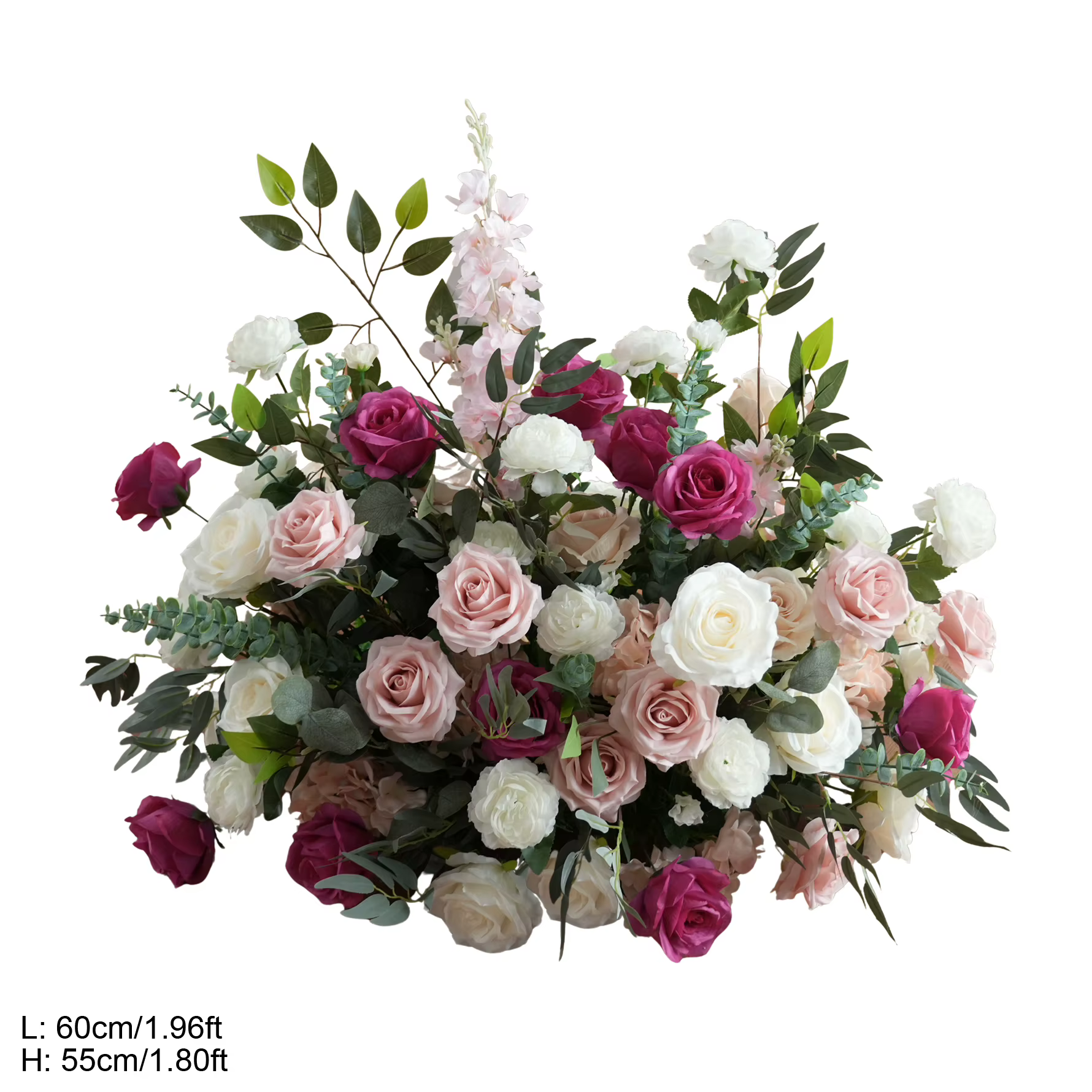 H9094 HMEOT Arche florale artificielle rose vif et feuilles vertes pour décoration de mariage, allée