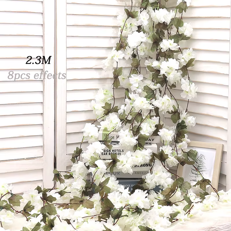 Fleurs artificielles Sakura suspendues, fausse guirlande florale, pour maison, jardin, arc de mariag
