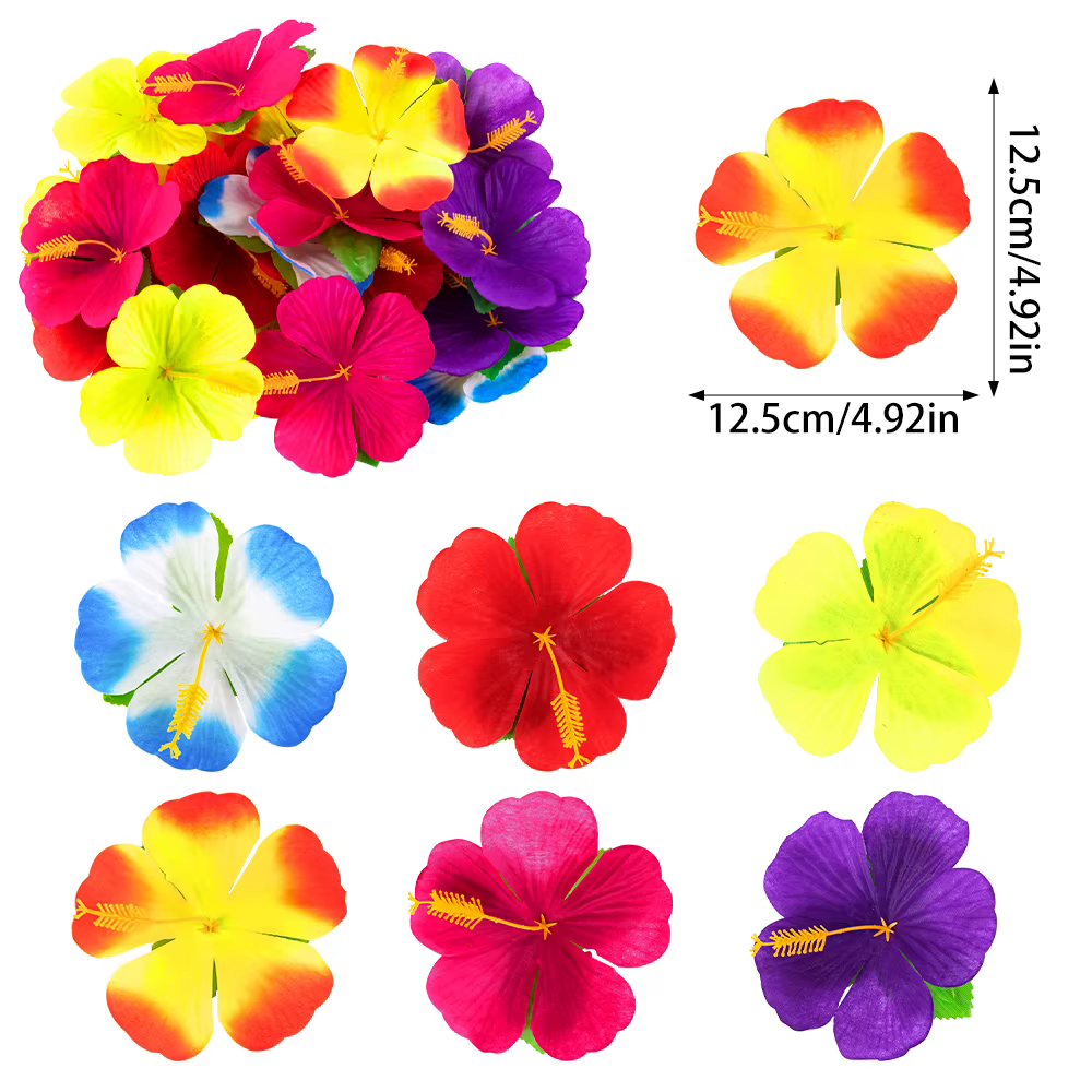 12/24 pièces fleurs d'hibiscus décorations de fête hawaïenne fleurs artificielles fausses fleurs été