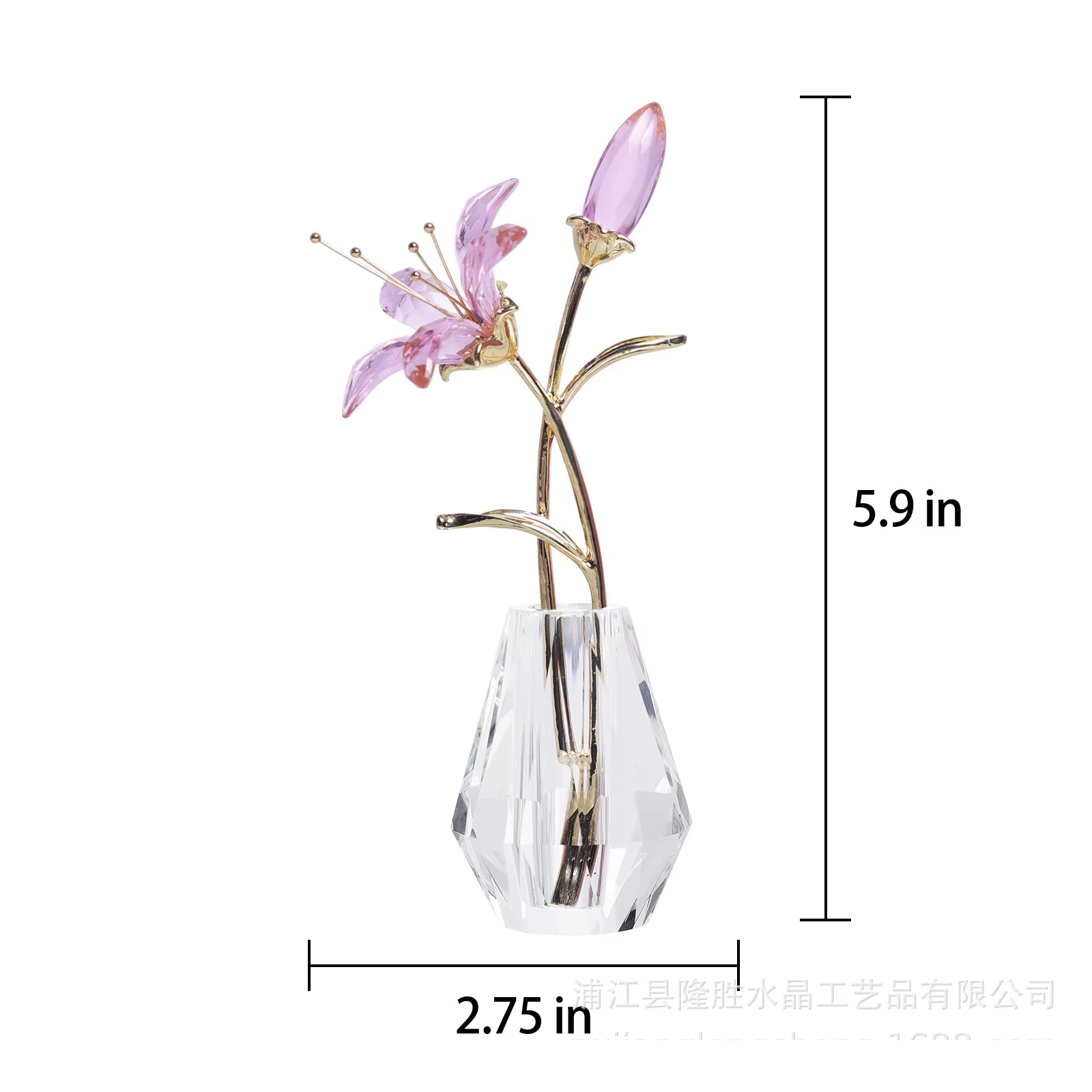 Fleurs de lys en cristal avec vase en cristal, tige en métal, cadeaux de collection pour femmes, fig