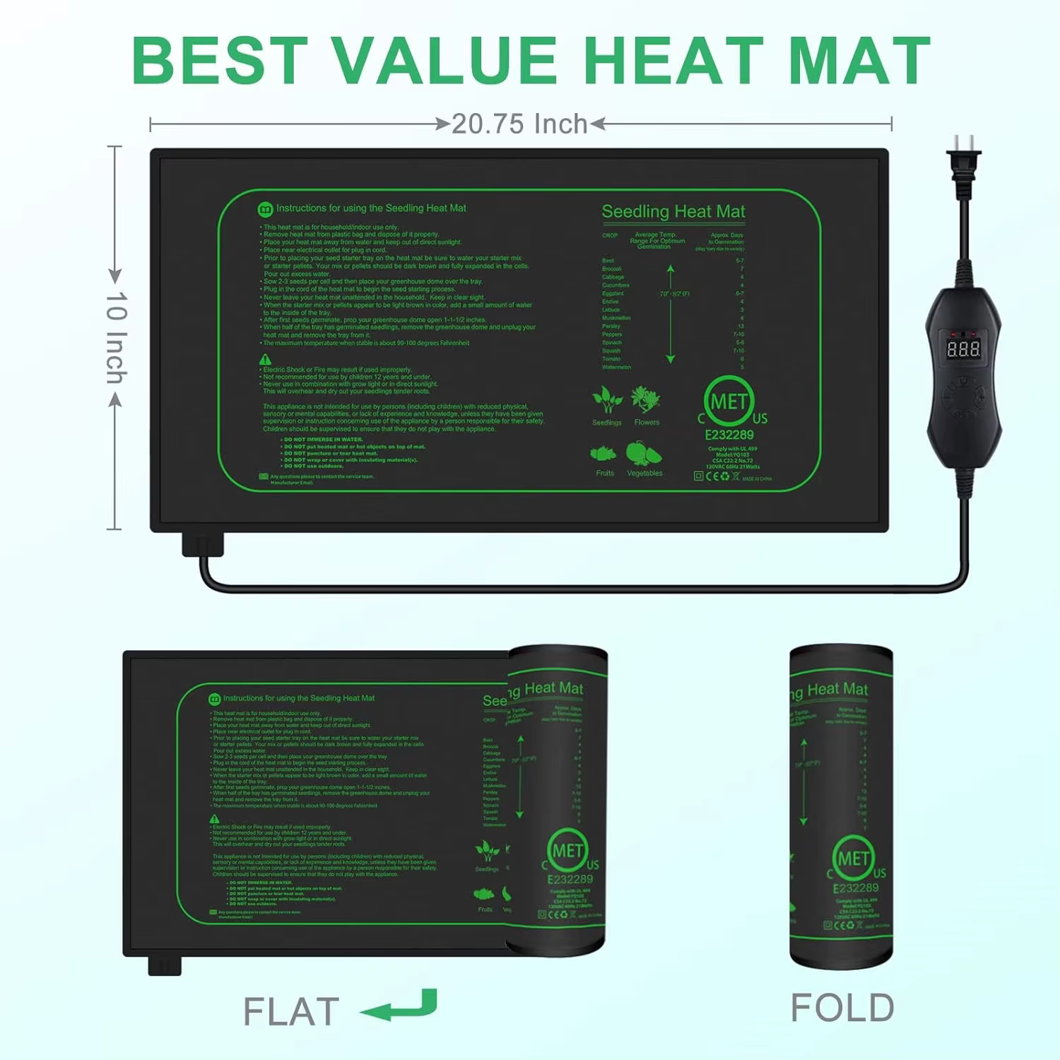 Tapis chauffant pour semis avec Thermostat numérique, coussin chauffant pour Germination des plantes