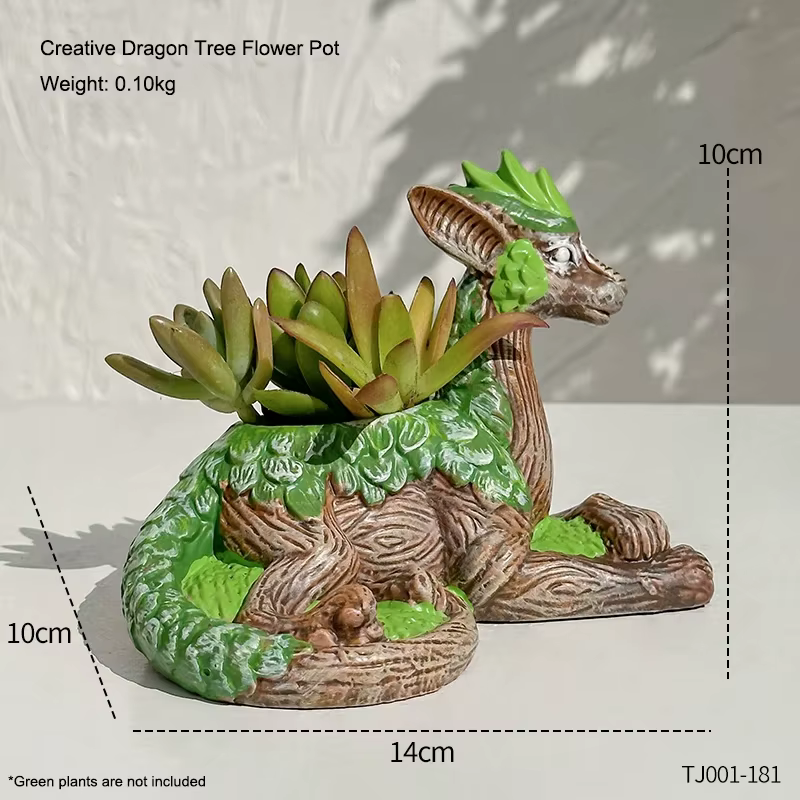 Pot de fleurs créatif en forme de dragon, vase pour plantes succulentes, statue de jardin en résine,