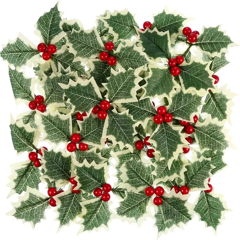 Baies de houx artificielles avec feuilles, 10 à 100 pièces, pour couronne de noël, Arrangement flora