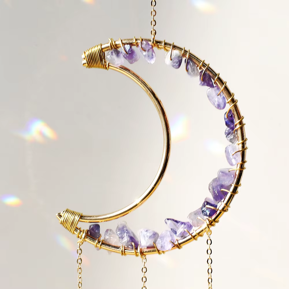 Améthyste Suncatcher lune cristal pierre précieuse Windchime Sun Catcher décor à la maison arc-en-ci